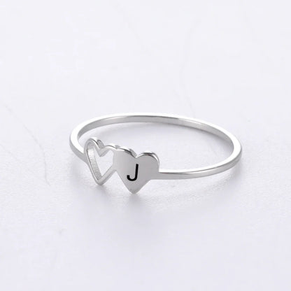 A–Z Double Heart Initial Ring – Stainless Steel