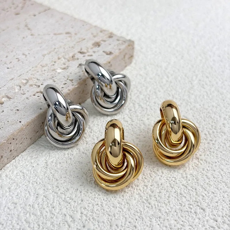 Gold & Silver Knot Hoop Earrings – Trendy Studs