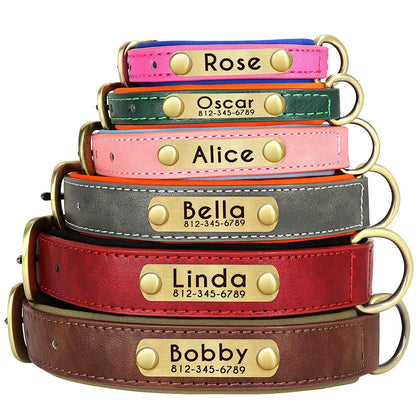 Dog Customized PU Leather Nameplate Collar