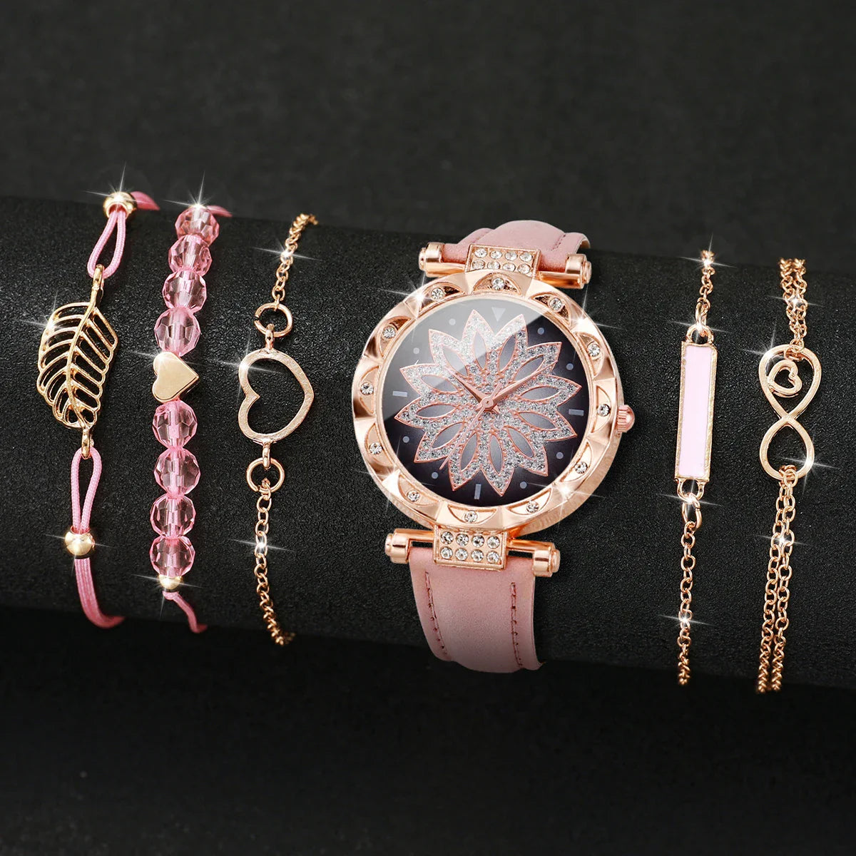 Women’s Heart Dial Watch & Bracelet Set – 6PCS