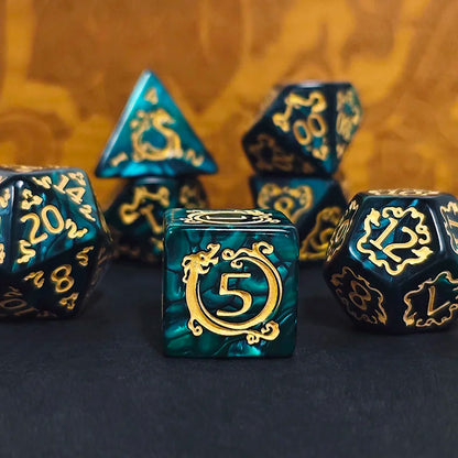 7PCS DND Dragon Pattern Polyhedral Dice Set
