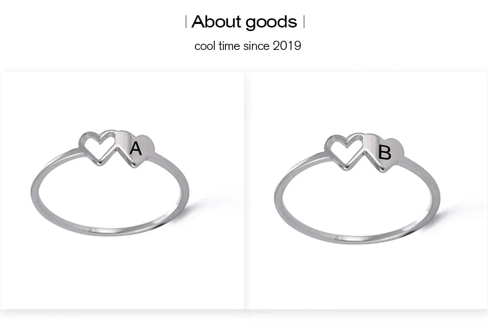 A–Z Double Heart Initial Ring – Stainless Steel