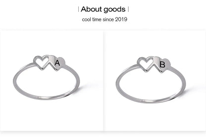 A–Z Double Heart Initial Ring – Stainless Steel