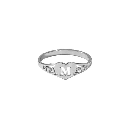 Stainless Steel A–Z Heart Initial Ring – Silver