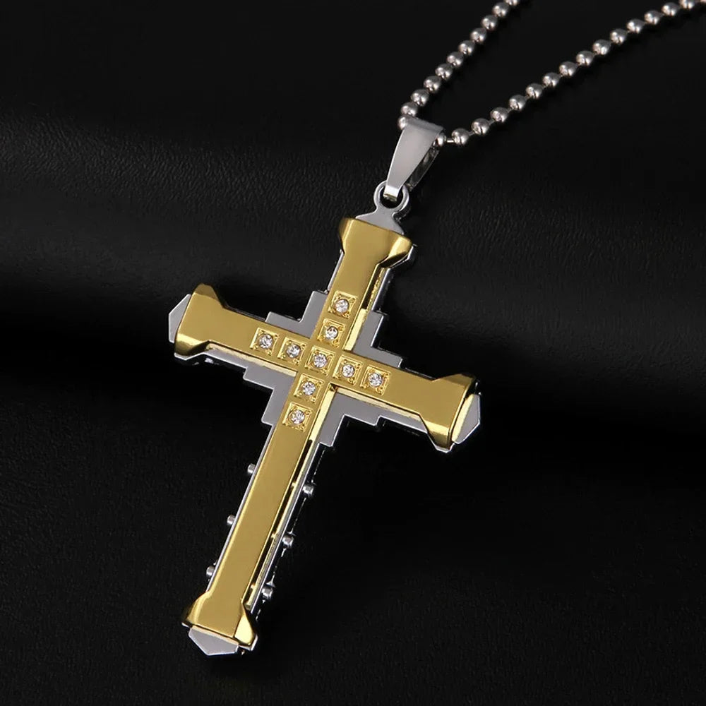 Crystal Cross Jesus Pendant Necklace