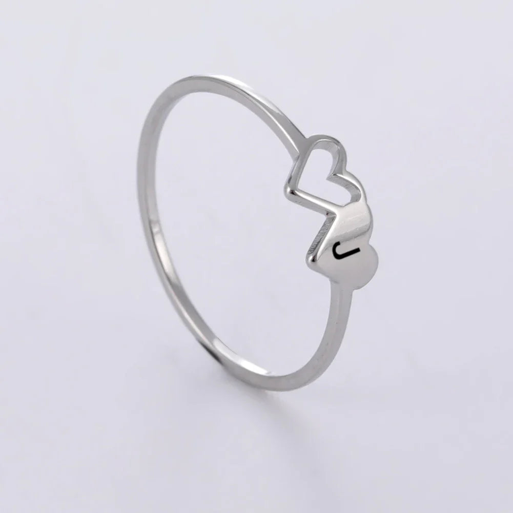 A–Z Double Heart Initial Ring – Stainless Steel