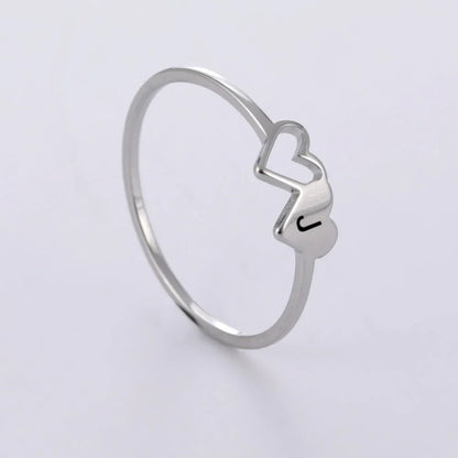 A–Z Double Heart Initial Ring – Stainless Steel