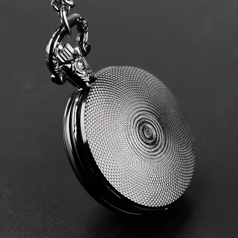 Vintage Black Motorcycle Quartz Pocket Watch Necklace