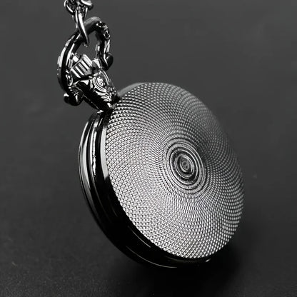 Vintage Black Motorcycle Quartz Pocket Watch Necklace