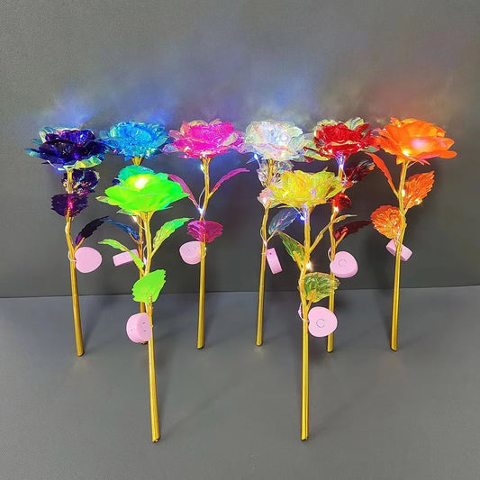 2PCS LED 24K Foil Plated Rose Artifical Flower Gift Set