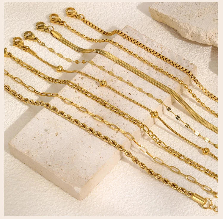 Stainless Steel Stackable Herringbone Bracelet – Gold Plated