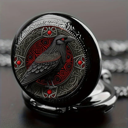 Gothic Black Raven Pocket Watch Necklace