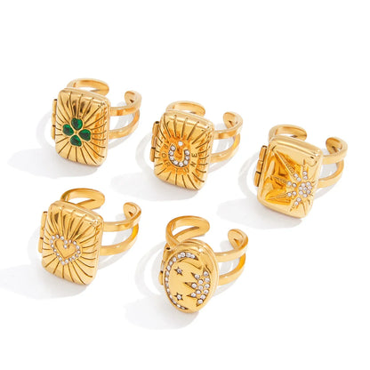 Rhinestone Tarot Card Open Ring – 18K Gold Plated