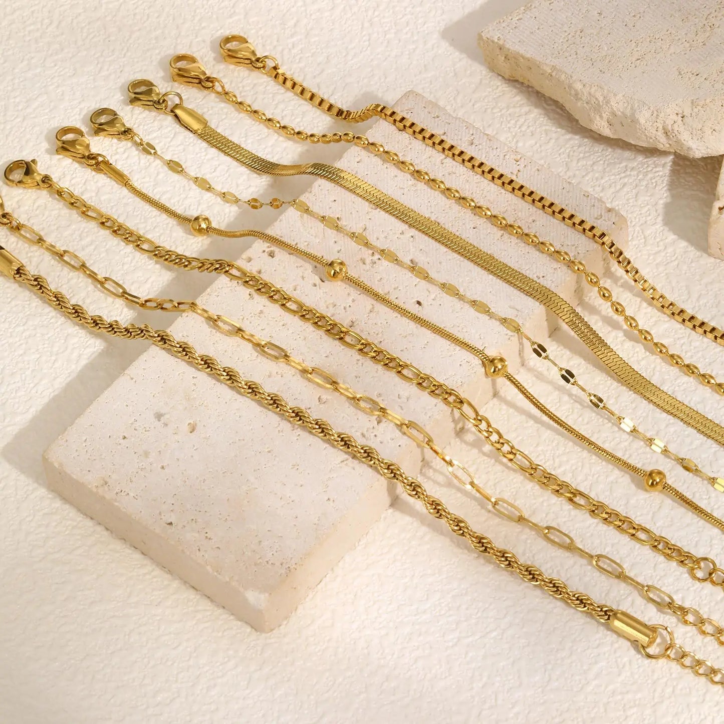 Stainless Steel Stackable Herringbone Bracelet – Gold Plated