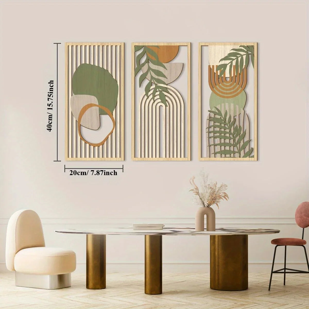 3PCS Sage Green Abstract Wooden Wall Art