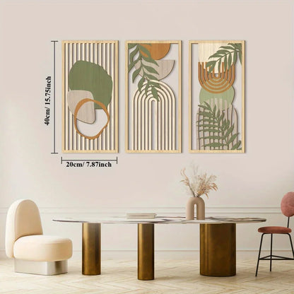 3PCS Sage Green Abstract Wooden Wall Art
