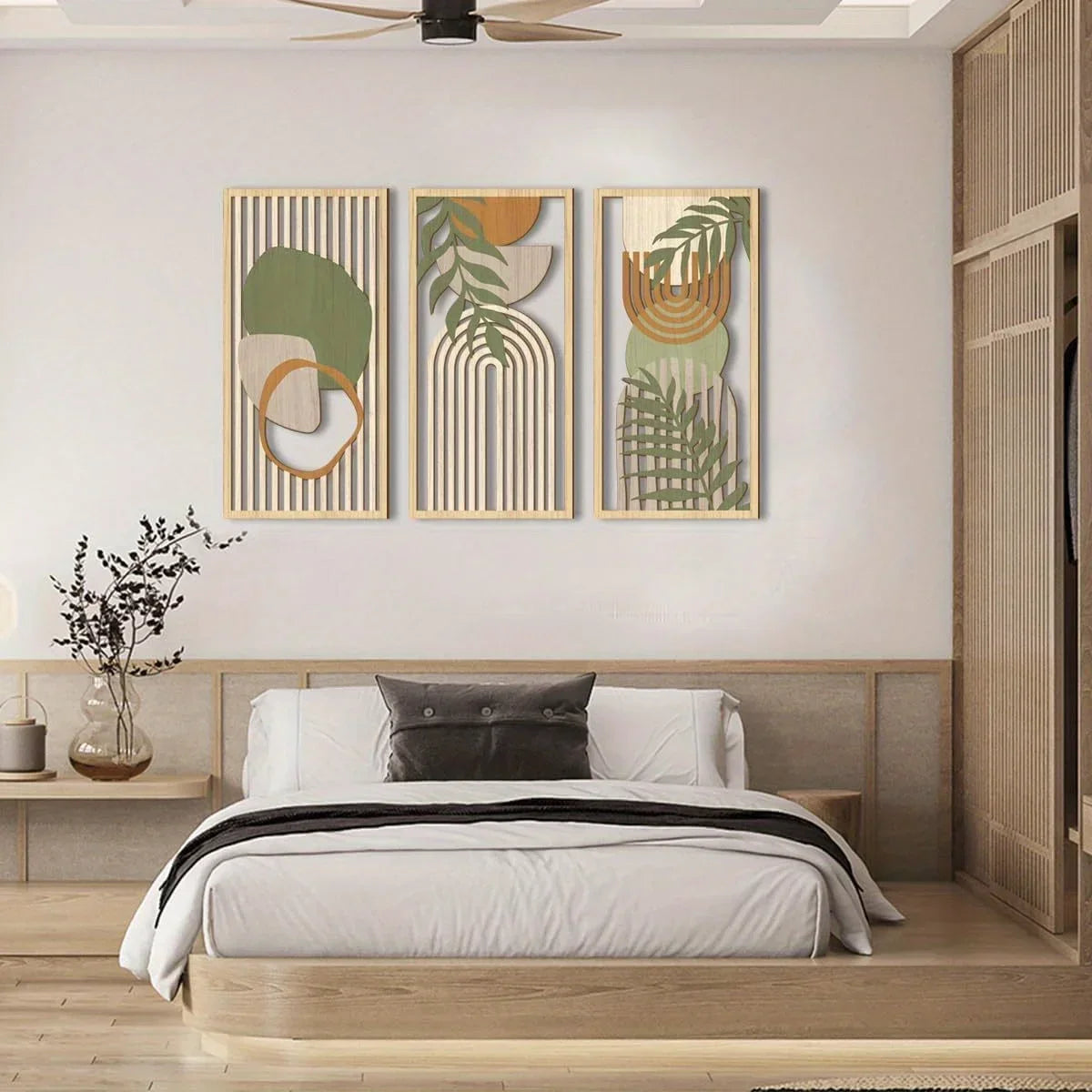 3PCS Sage Green Abstract Wooden Wall Art