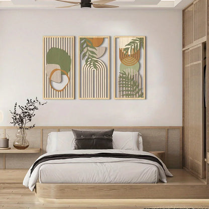 3PCS Sage Green Abstract Wooden Wall Art