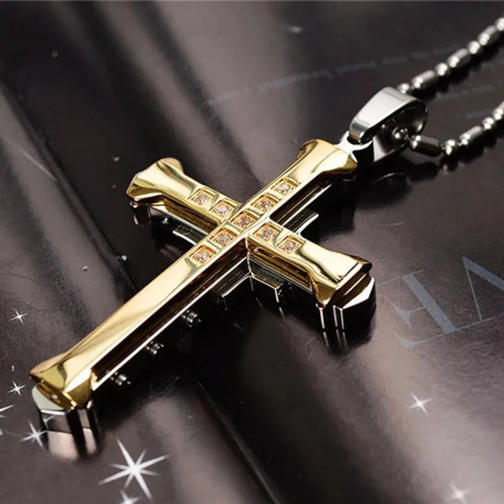 Crystal Cross Jesus Pendant Necklace