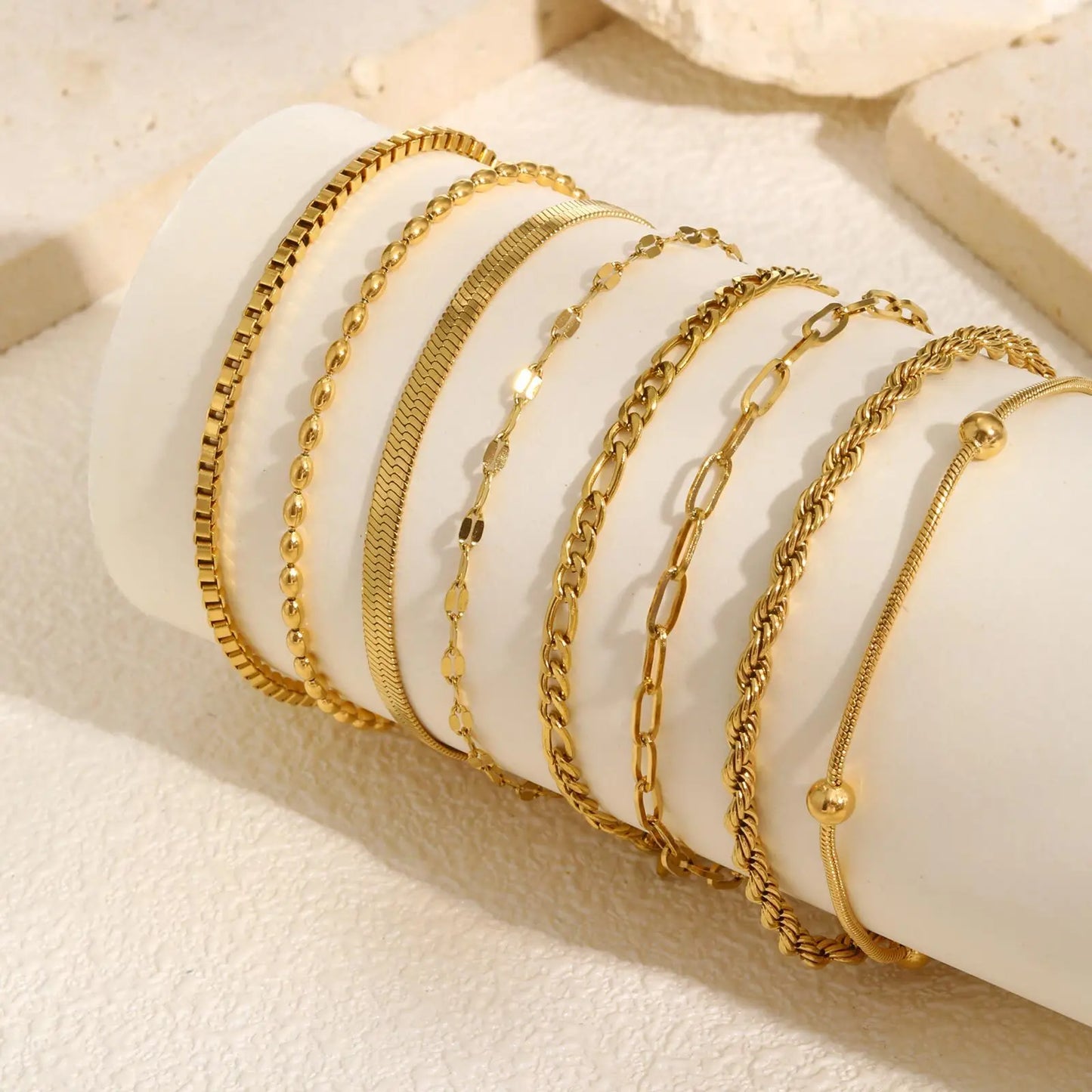 Stainless Steel Stackable Herringbone Bracelet – Gold Plated
