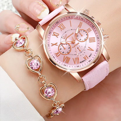 Women’s Quartz Watch & Heart Rhinestone Jewelry Set
