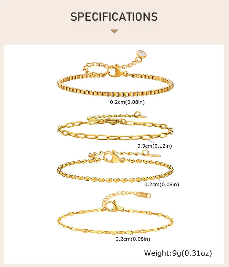 Stainless Steel Stackable Herringbone Bracelet – Gold Plated