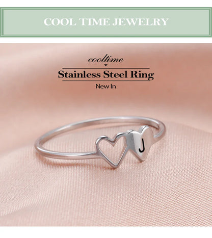A–Z Double Heart Initial Ring – Stainless Steel