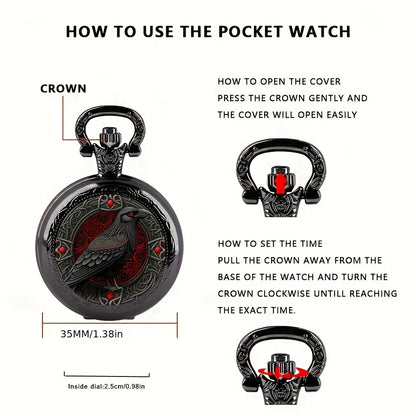 Gothic Black Raven Pocket Watch Necklace