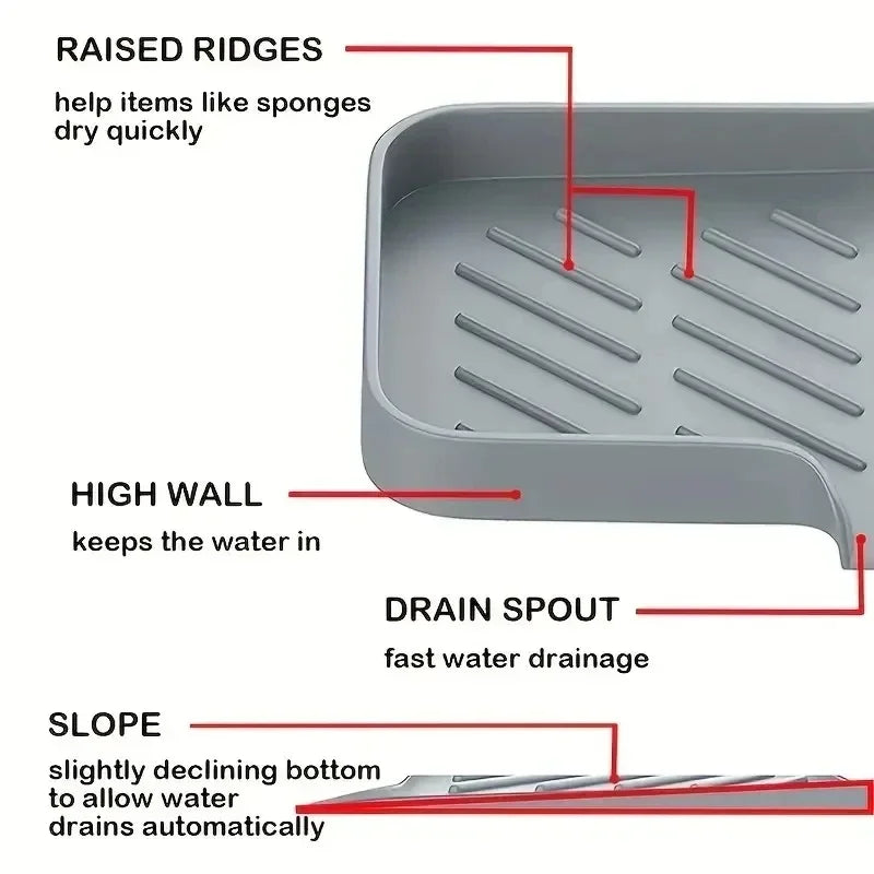Sink Silicone Tray With drain Soap Sponge Storage Holder